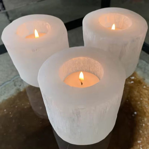 4 selenite crystal candle holder