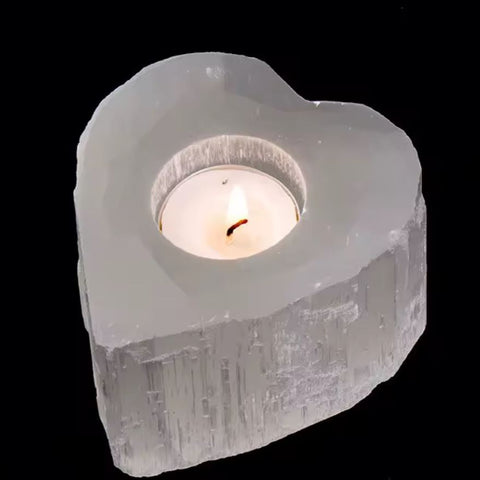 Heart selenite candle holder