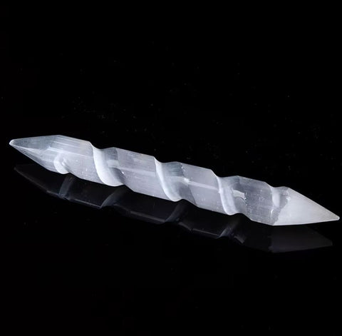 Carved selenite crystal wand